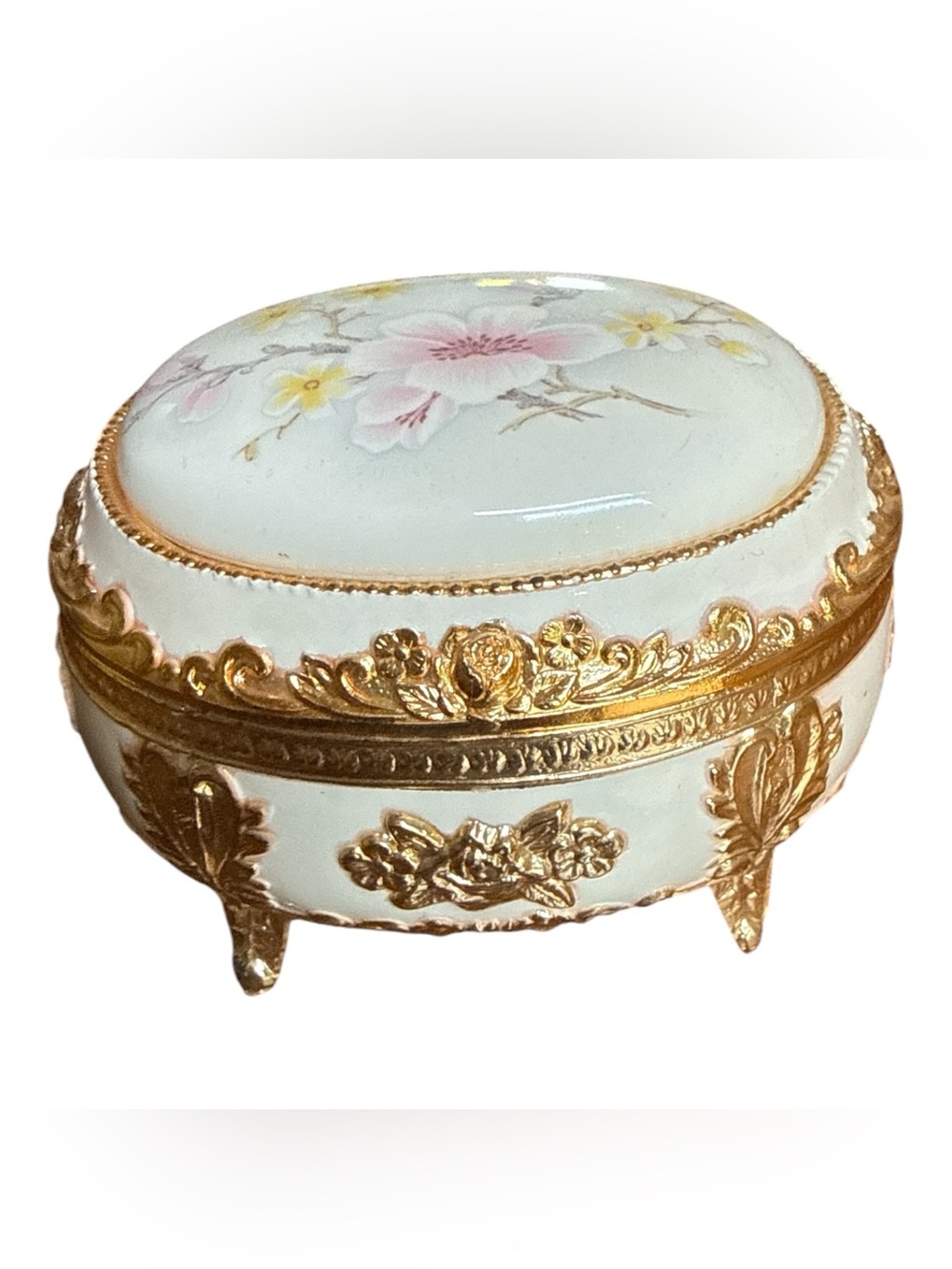 Linden Porcelain Trinket Music Box Vtg Japan‎ Victorian Gold Speak Softly Love